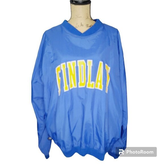 Vintage 90s Findlay Ohio Blue Yellow Pullover Windbreaker Athletic Jacket - Picture 1 of 16